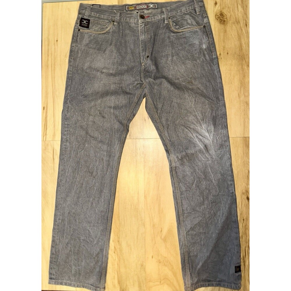Vtg COOGI Baggy Jeans Mens 40x35 Gray Denim Y2K Skater Red Line Embroidered EUC